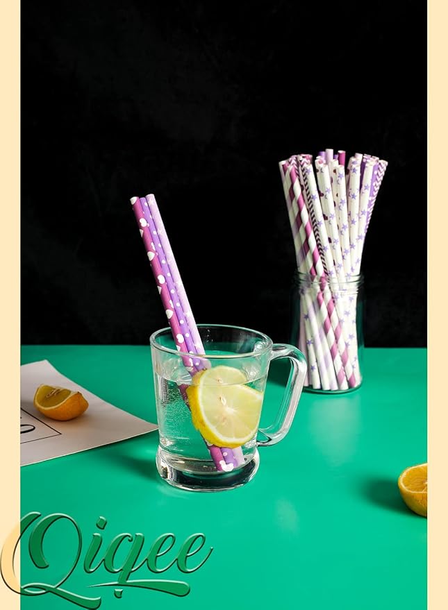 Purple Paper Straws for Drinking Purple Disposable Straws 150pcs Disposable - Image 5