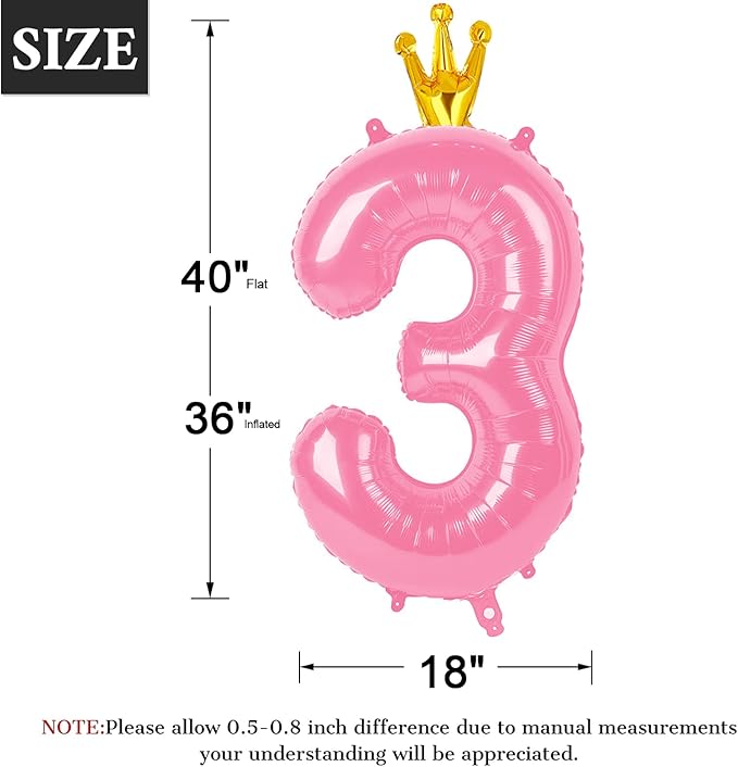 Large 40 Inch Pink Crown 3 Number Balloon, 3 13 23 30 33 36 38 Pink Crown - Image 2