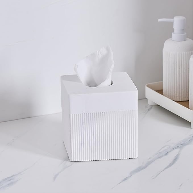 White Tissue Box Cover Square Resin Tissue Holder - Image 2