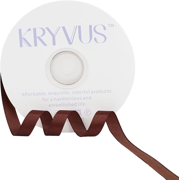 Coffee Brown Satin Ribbon 3/8 inch X Continuous 50 Yards, Single Face Polyester by Kryvusribbon