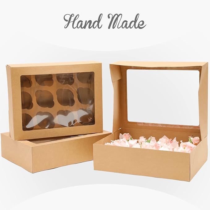 12 Cupcake Containers 12-Packs Brown Cupcake Box Cupcakes Carrier, 12 Cupcake - Image 3