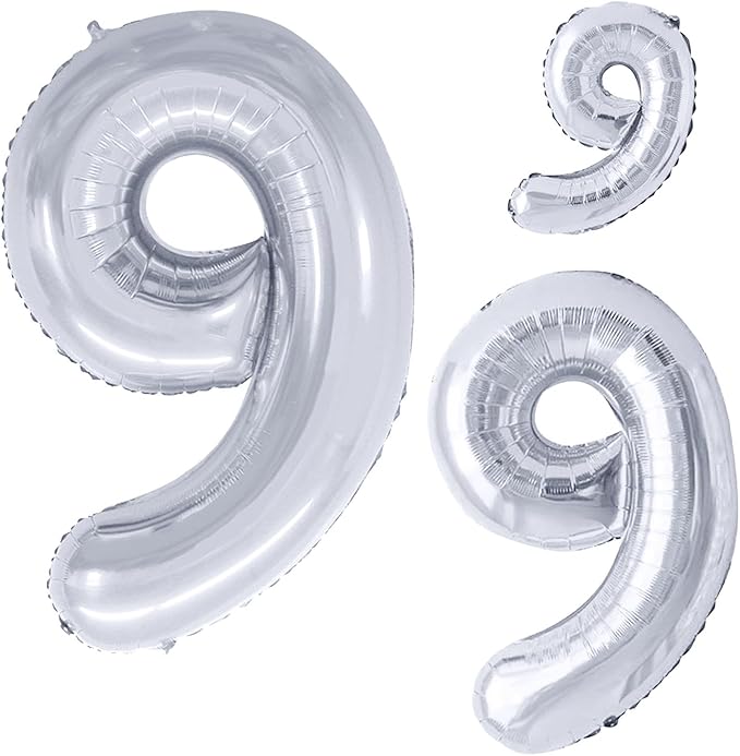 GOER Silver Foil Balloons Number 9, Huge Number Balloons by GOER