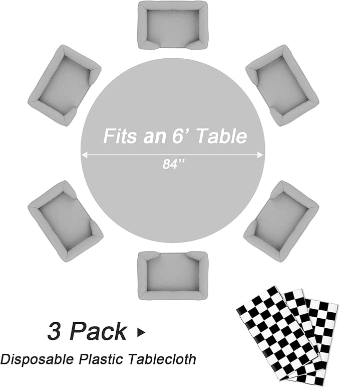 QIKSION Black and White Gingham Round Tablecloth 3 Pack, 84 Inch Plastic - Image 5