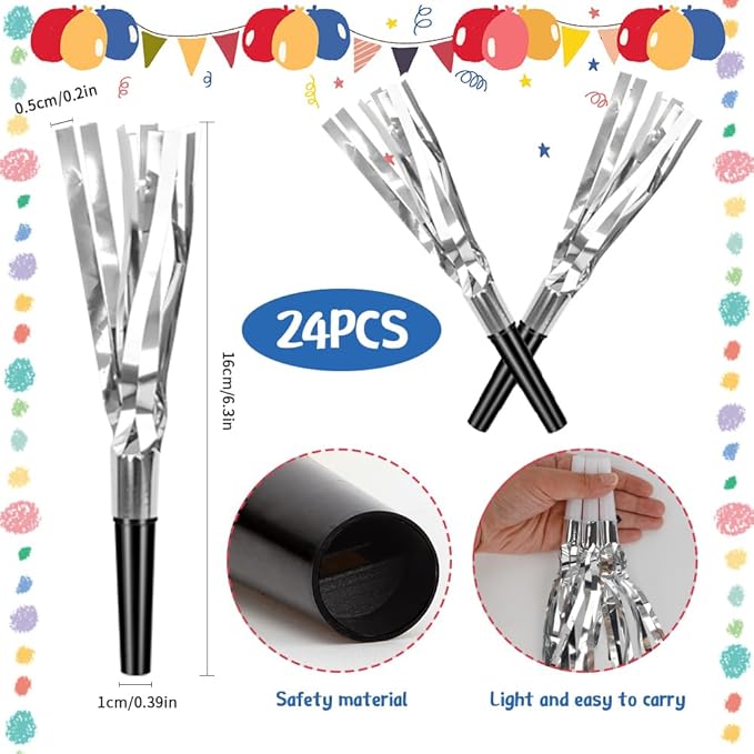 Silver Noise Makers Party Favors 24 PCS Party Blowers Noisemakers - Image 2