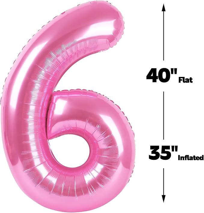 40 Inch Pink Mylar Foil Number 6 Birthday Balloon, Digital Balloons - Image 2