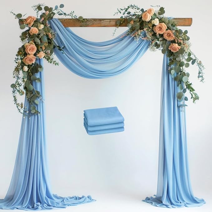Wokceer Dusty Blue Wedding Arch Draping Fabric Backdrop 3 Panels 28.7" X 20FT by Wokceer