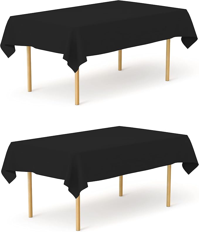 Pomp Black 60" x 126" Poplin Polyester Tablecloth | Wrinkle + Stain Resistant by POMP