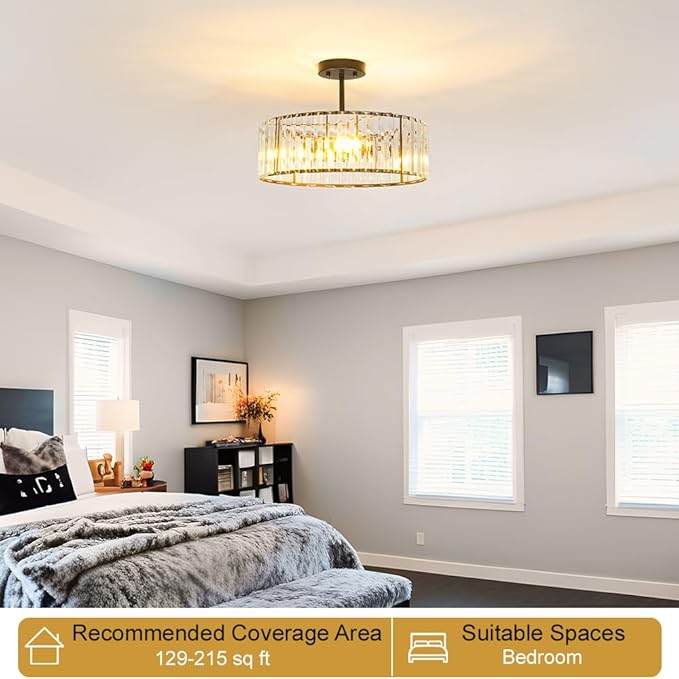 Modern Crystal Ceiling Light Fixture, Semi Flush Mount Ceiling Light, Matte - Image 2
