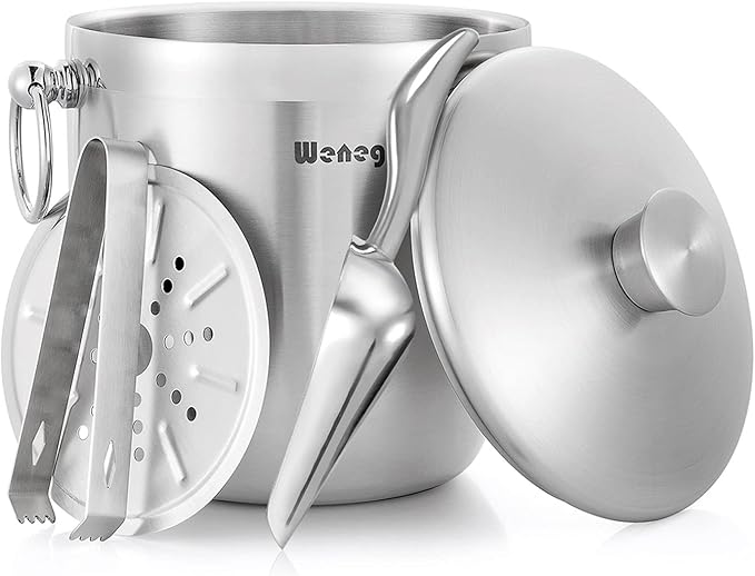 Ice Bucket with Lid, Tongs and Strainer by WENEGG
