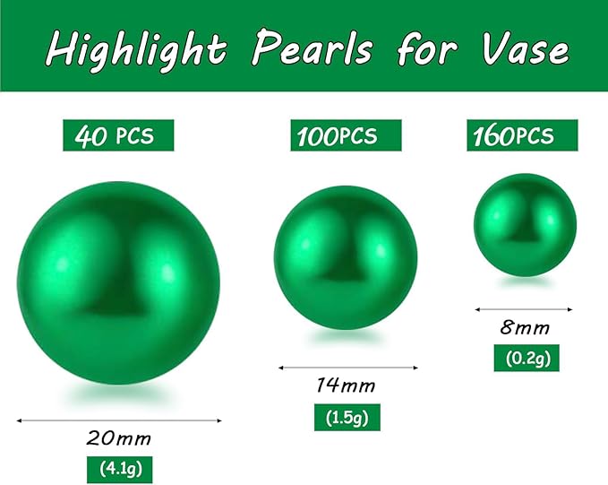 300Pcs Green Polished No Hole Faux Pearl Beads - Image 2