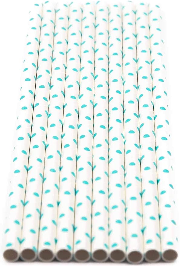 Pack of 300 Teal Blue Polka Dot Biodegradable 4-Ply Paper Drinking Straws - Image 2
