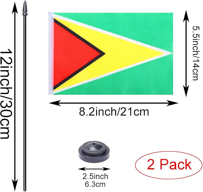 WXTWK 2 Pack Guyana Flag Guyana Deluxe Desk Flag Set - Image 2