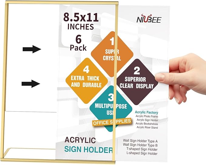 NIUBEE 8.5 x 11 Gold Frames, 6 Pack Acrylic Slanted Back Gold Picture Frames - Image 4
