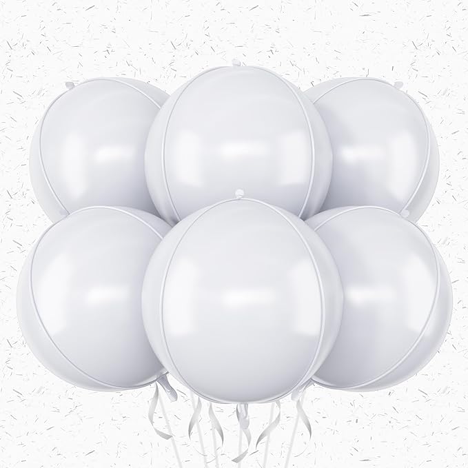 6Pcs White Round Foil Balloons, Giant 4D Round Ball Balloons, 22 Inch Metallic by Adorely