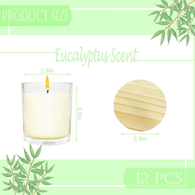 12 Pcs 6 Oz Mini Soy Candles, Eucalyptus Scented Bulk Candle Set, Aromatherapy - Image 2