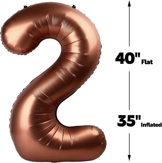 Big 40 Inch Coffee Brown 2 Number Balloon Birthday Decoration, Dark Brown - Image 3