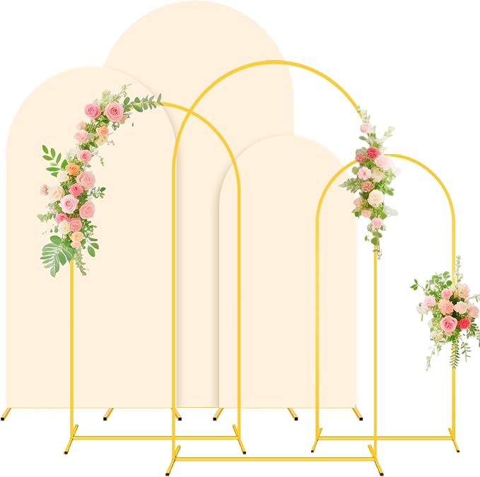 Wedding Arch Backdrop Stand and Beige Arch Cover Set of 3 Metal Arch Stand by FUHSY