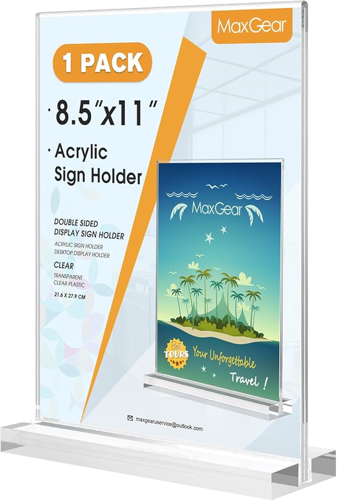 MaxGear Acrylic Sign Holder 8.5 X 11 Inches 1 Pack, Double Sided Plastic by MaxGear