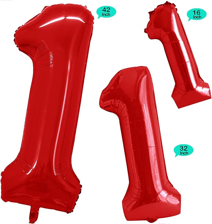 GOER Red Foil Balloons Number 1, Huge Number Balloons - Image 2