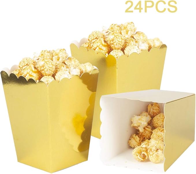 Gold Popcorn Boxes Mini Pack of 24, Paper Popcorn Container - Image 3