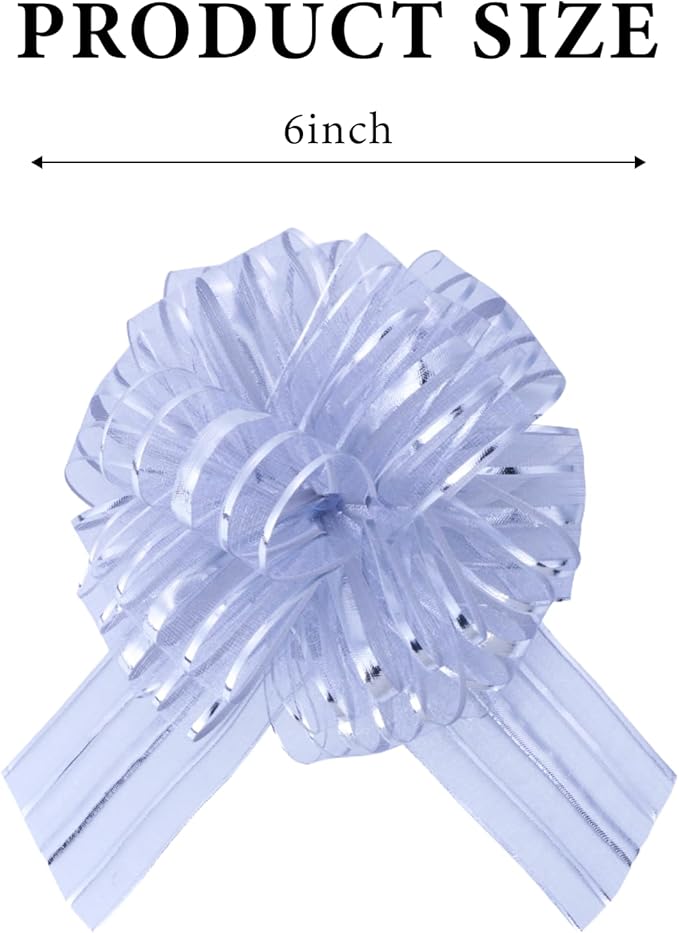 6 Pcs 6 Inch Silver Organza Pull Bow – Perfect - Image 2