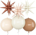 6Pcs Sand White Brown Foil Balloons, 22Inch Cream Beige 4D Round Ball Balloon by Adorely
