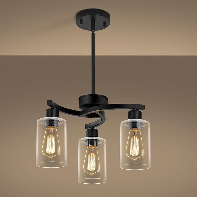 3-Light Modern Farmhouse Black Pendant Lights Kitchen Island, Adjustable Height by CNRATYE