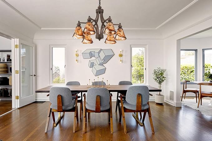 Vintage Farmhouse Chandelier, 27 Inch Adjustable Amber Glass Rust-Finish Metal - Image 2