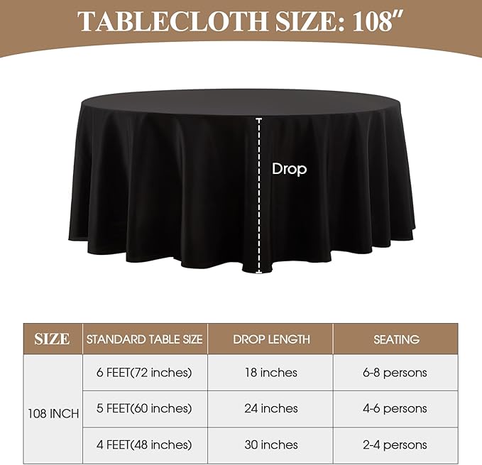 Round Tablecloth 2 Pack 108 Inch Black Tablecloths Washable Decorative Linen - Image 6