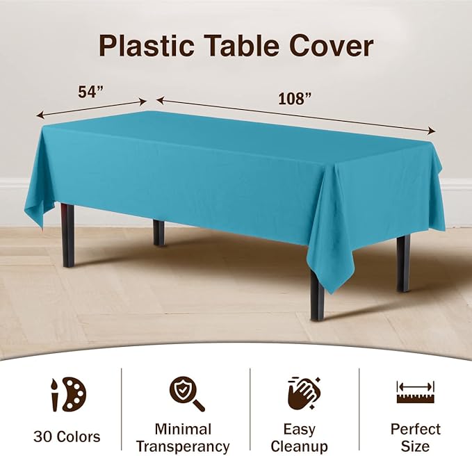 Party Solids Pack Of 12 Premium Plastic Tablecloth 54 Inch x 108 Inch Rectangle - Image 3