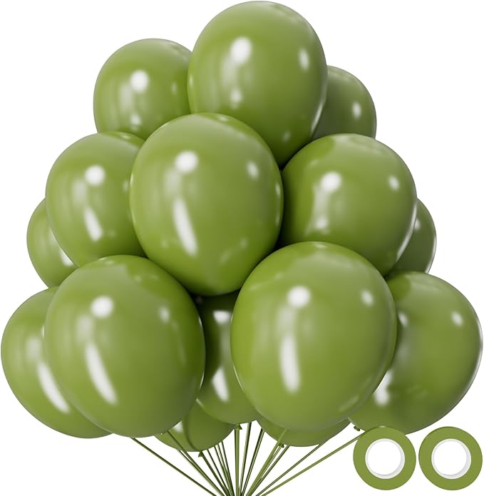 110pcs Olive Green Balloon 12 Inch, Olive Green Latex Balloons by KUULBELA