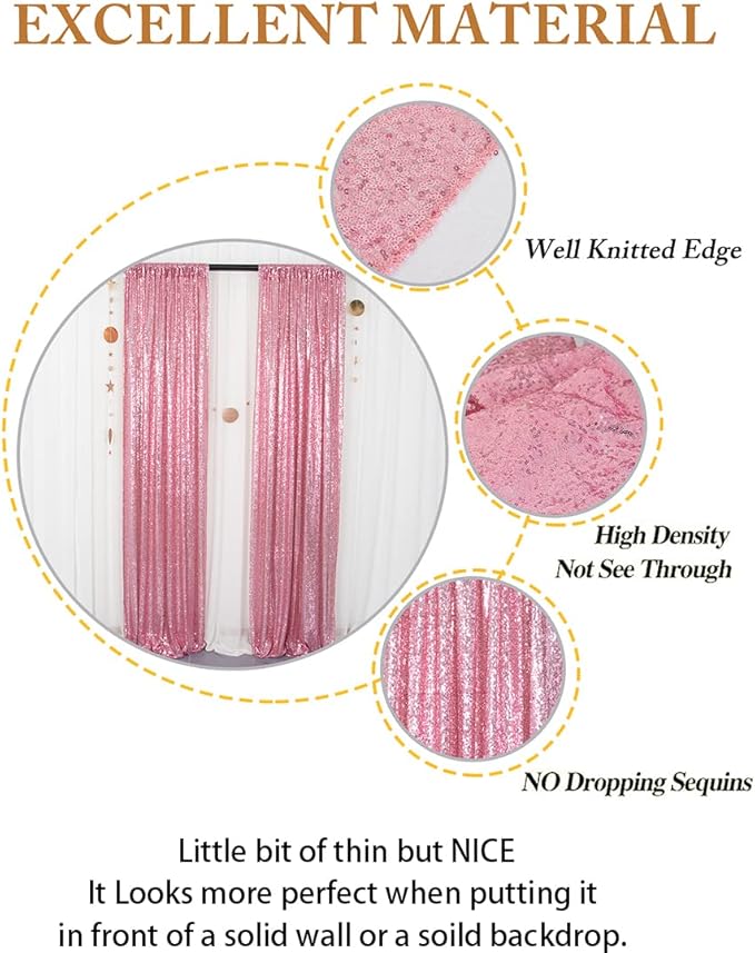 ShinyBeauty Sparkle Backdrop Curtain Fuchsia Pink 2 Panels Set Sequin Photo - Image 4