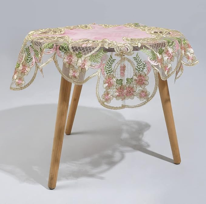 vctops Damask Lace Patchwork Tablecloth Luxury Square Small Table Cover Elegant - Image 2