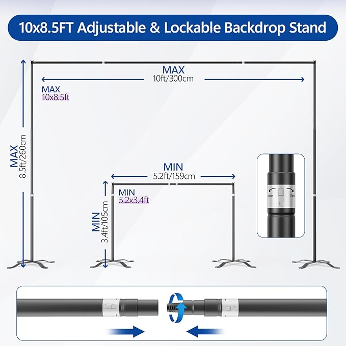 EMART Backdrop Stand 10x8.5FT Photo Studio Adjustable&Lockable Background Stand - Image 6
