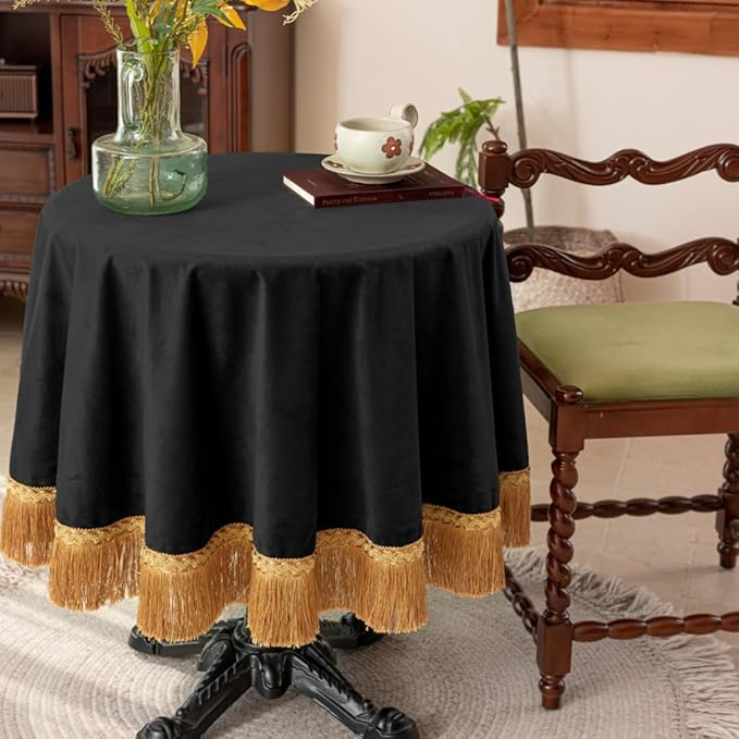 F-CHU Black Tablecloth Thickset Velvet Tablecloth - Image 2
