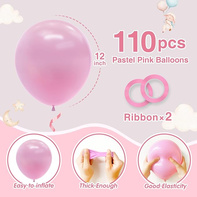 110pcs Pastel Pink Balloons 12 Inch Light Pink Latex Balloon Garland Arch Kit - Image 2