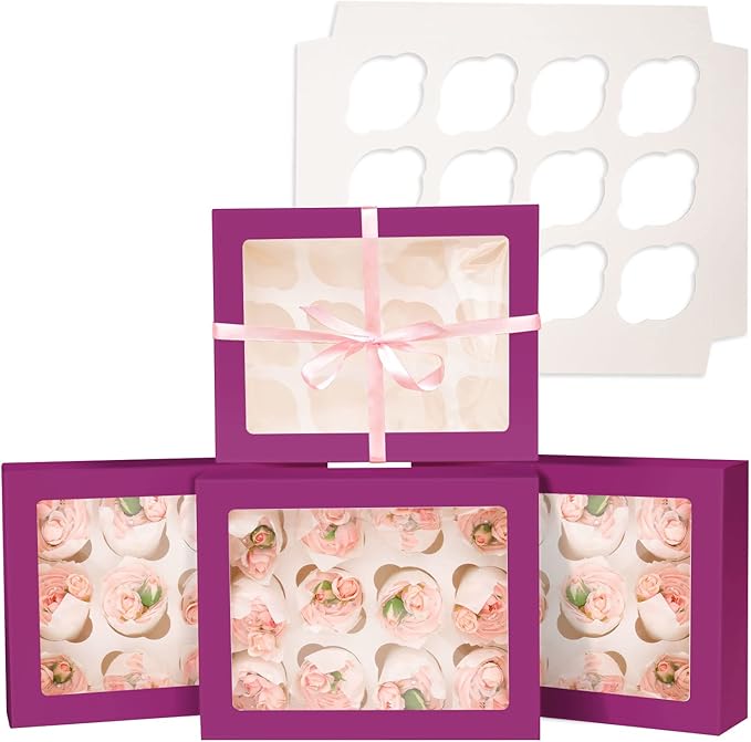 12 Cupcake Containers 10-Packs Deep Purple Cupcake Box Cupcakes Carrier - Image 2