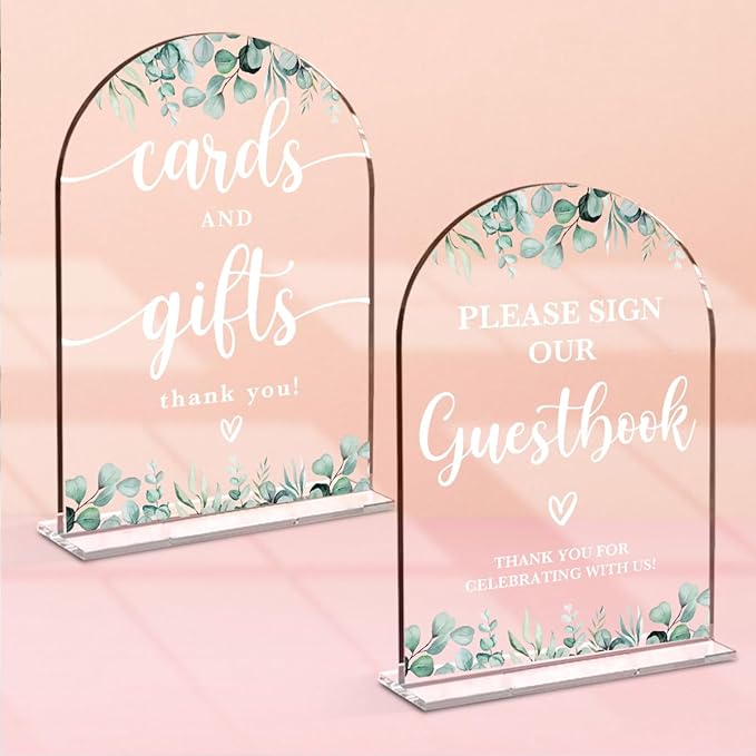 2 Pcs Acrylic Wedding Signs for Reception, Bridal Shower Decorations, Cards and by KongMoTree