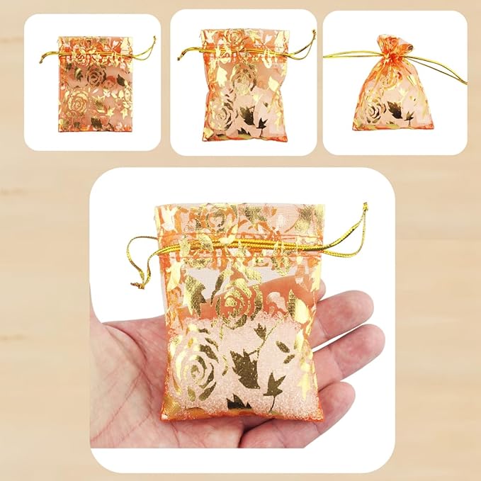 QIANHAILIZZ 100 Pack 2.8 x 3.5 Inch Flower Heart Organza Jewelry Gift Pouch - Image 3