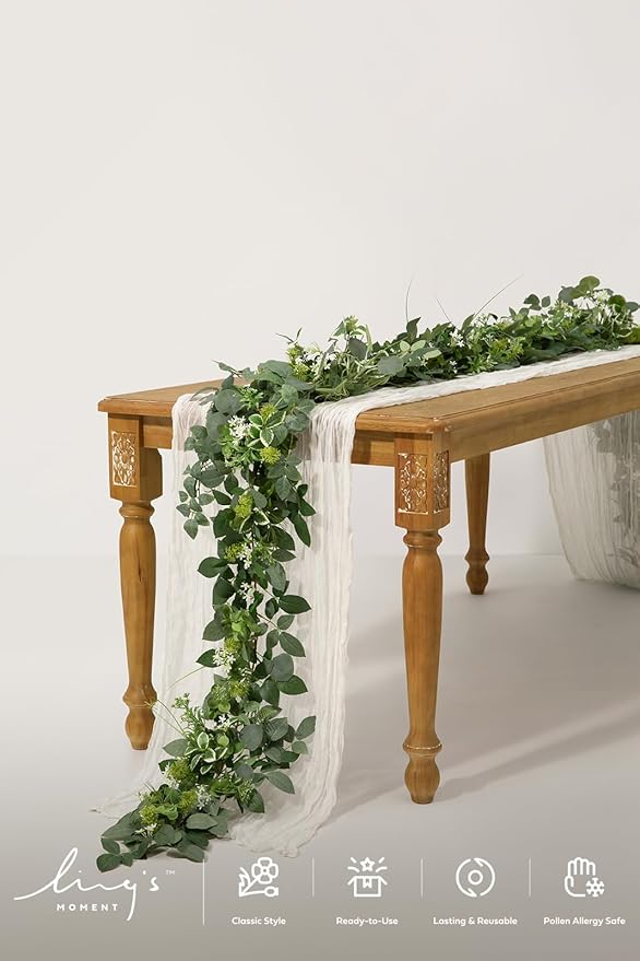 Ling's Moment Flower Garland - 6FT Eucalyptus & Rose - Sweetheart Table Decor - Image 4