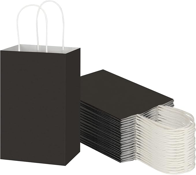 Toovip 50 Pack 5.25x3.25x8.25 Inch Small Black Kraft Paper Bags by Toovip