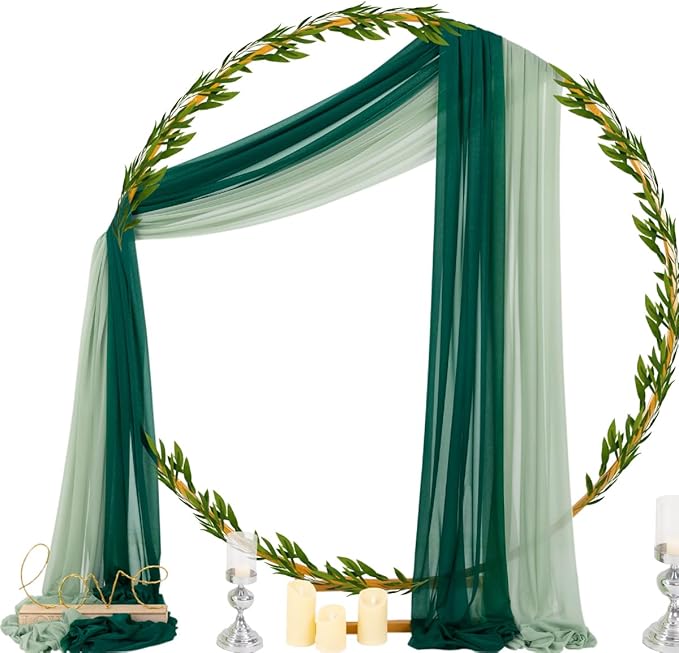 Socomi Wedding Arch Draping Fabric 29" x 20Ft 2 Panels Emerald Green and Sage - Image 3