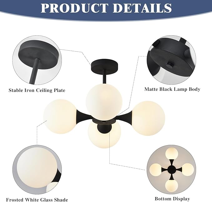 KCO Lighting Mid Century Modern Semi Flush Mount Ceiling Light Fixture - Image 3