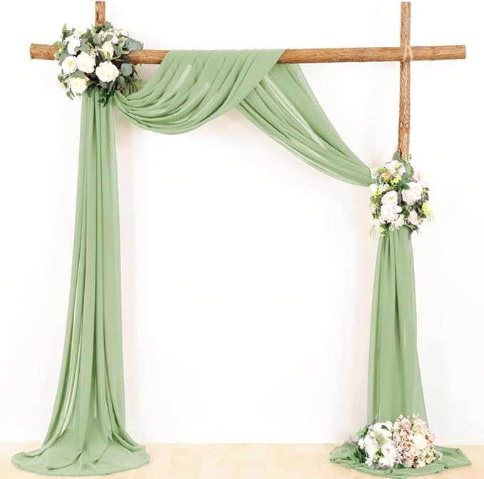 Wedding Arch Draping Fabric 2 Panels 30'' x 18FT Sage Green Sheer Chiffon Arch - Image 4