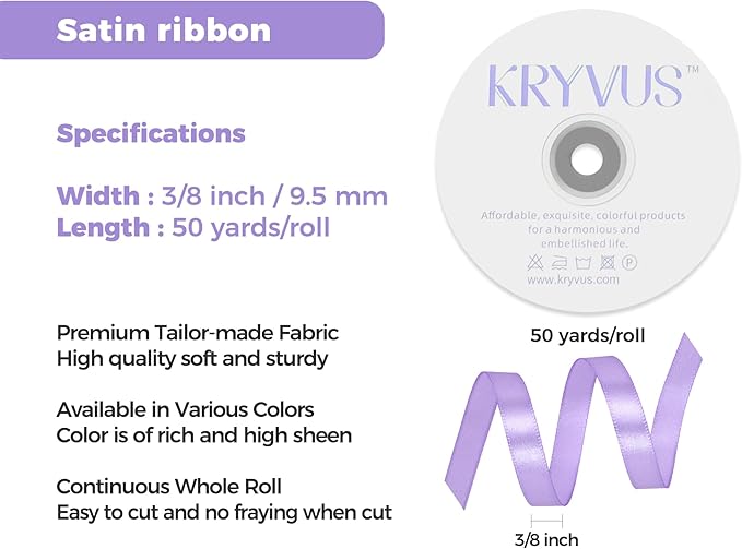Light Purple Satin Ribbon 3/8 inch X Continuous 50 Yards, Single Face Polyester - Image 3