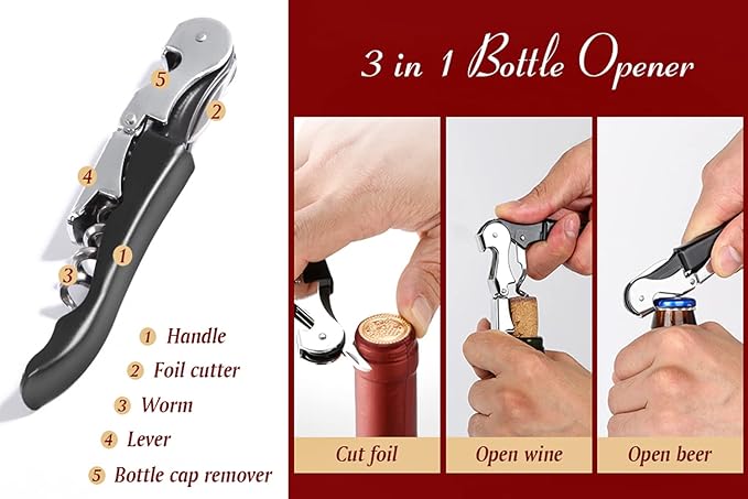 Professional Waiter Corkscrew Wine Openers Set, Upgraded - Image 4