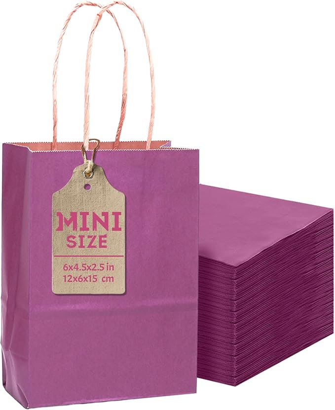 qiqee 24 Pcs Purple Mini Paper Gift Bags 6"x4.5"x2.5" by Qiqee