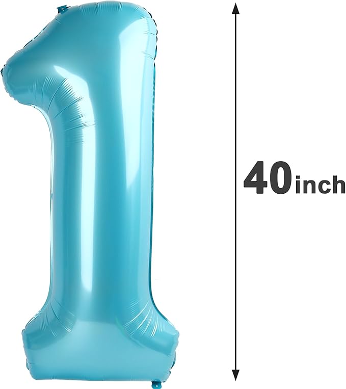 Pearl Blue 1 Number Balloon 40 inch, Number 1 Birthday Balloon - Image 2