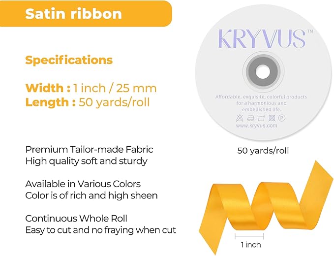 Yellow Satin Ribbon 1 inch X Continuous 50 Yards, Single Face Polyester Ribbon - Image 3