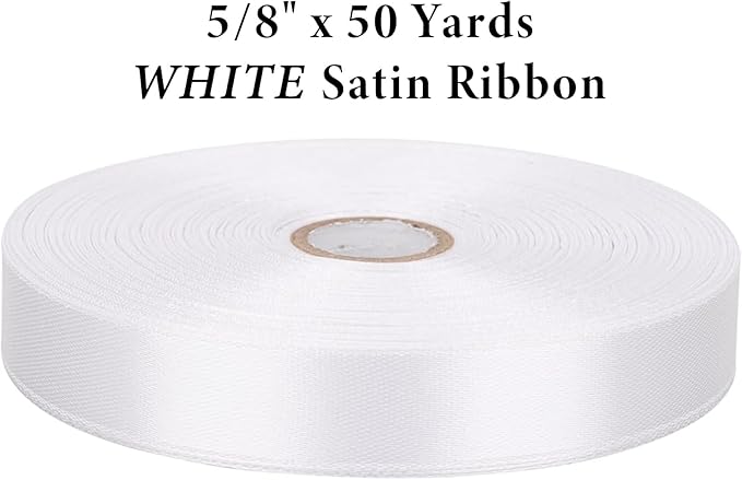 5/8 Inch White Satin Ribbon 50 Yards Solid Fabric Ribbons - Image 2